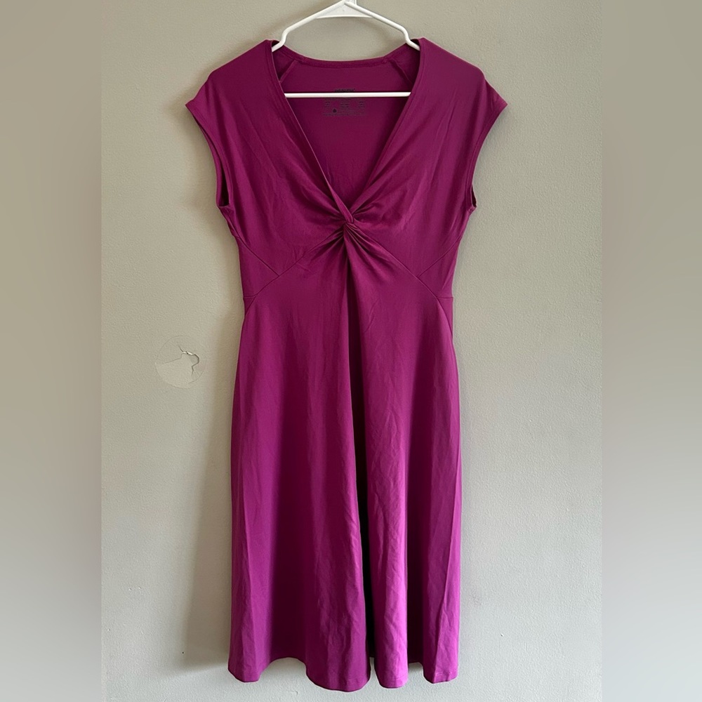 PATAGONIA Seabrook Bandha Women M Twist Neck Magenta Dress Cap Sleeves